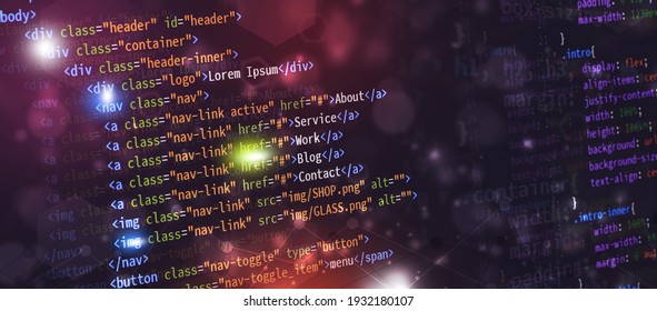 html front-end web developing programming language for website coding. mixed media banner