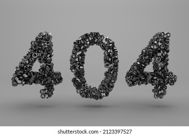 Http error '404 not found' made with nuts on gray background, concept of page not found on internet and work in progress. 3D illustration
