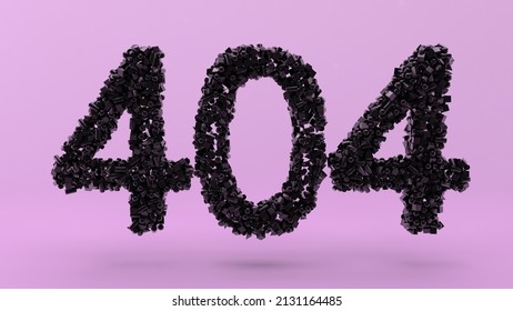 Http error '404 not found' made with black geometric shapes on pink background, concept of page not found on internet and work in progress. 3D illustration