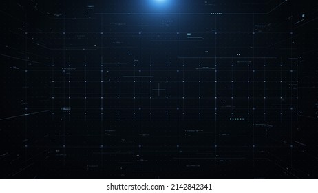 HUD Blue Flare Screen Digital Information Data Monitoring System Technology Illustration. Concept Of Cyber Space Grid Area Pattern Texture Information For Screensaver, Game Background.