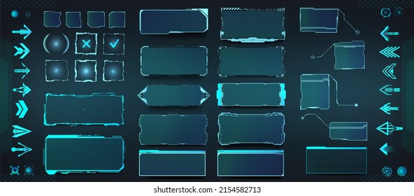 HUD Elements Set - Frame Screen, Arrows, Callouts, Button, Futuristic UI Bars. Hi-tech Elements For Futuristic User Interface. HUD, UI Bars. Digital Tech Panels, Sci-fi Window Display, Frame