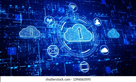 HUD And Icon Digital Cyberspace. Technology Network And Data Connection, Secure Data Network Digital Cloud Computing, Cyber Security Concept.