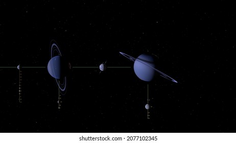 Huge Blue Gas Giants, Ice Giants, Planets Like Jupiter, Bright Rings, Exoplanets, Part Of The Diagram, High Quality, High Resolution, Cinematic Style, Realistic 3d Render