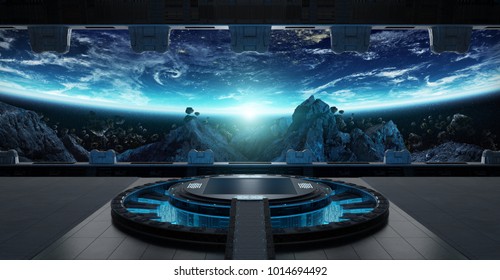 Huge blueish landing strip spaceship interior 3D rendering elements of this image furnished by NASA
