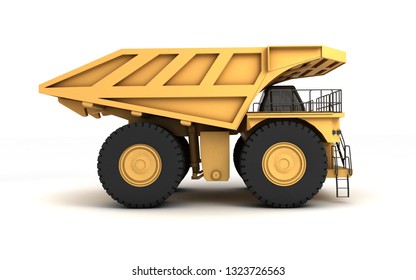 Huge Empty Mining Dump Truck Isolated On White Background. Right Side View. Eye Level. 3d Illustration.