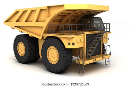 Huge Empty Mining Dump Truck Isolated On White Background. Perspective. Front Side View. Right Side. 3d Illustration.