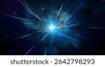 A huge explosion in space. Blue light rays moving at the speed of light and a large star. Fictional scene depicting the vastness and infinity of the universe. Big bang concept background photo.