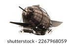 A huge steampunk airship isolated on a white background. Beautiful fantasy 3D illustration of a dirigible. Beautiful fantastic wallpaper.