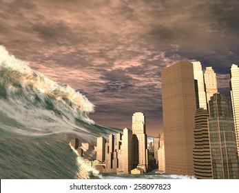 Huge tsunami sweeping city