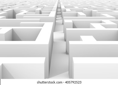 Huge White Maze Structure With A Shortcut (3d Illustration)