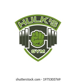 hulk's gym with barbell in hand logo esport