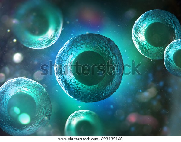 Human\
(animal) cell under microscope (3D\
illustration)