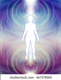 Human Aura Energy Field -   White Female Silhouette With A Blue Upper And Deep Purple Lower Energy Field Aura Radiating Outwards 