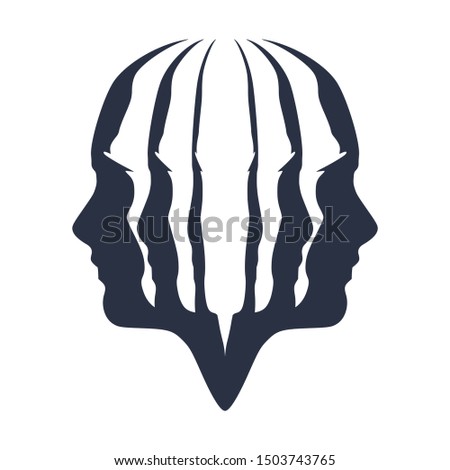 Human avatar profile view. Multi face silhouette.