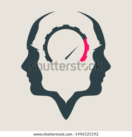 Human avatar profile view. Two face silhouettes with overload symbol