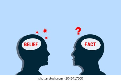 Human Beliefs And Facts Concept With Two Different Men Brain And The Way Of Thinking. Fact And Belief  3d Illustration 
