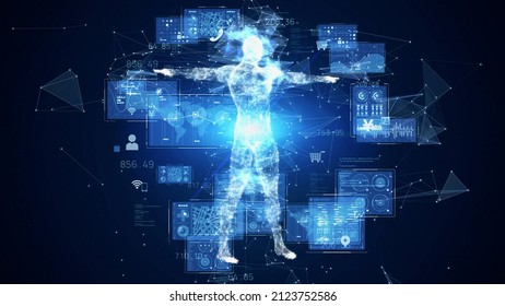 Human Body And Communication Network Concept. Digital Transformation.