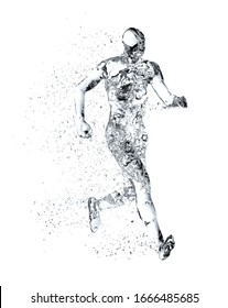 Human Body Shape Of A Running Man Filled With Water Isolated On White Background - Sport Or Fitness Hydration, Healthy Lifestyle Or Wellness Concept, 3D Illustration