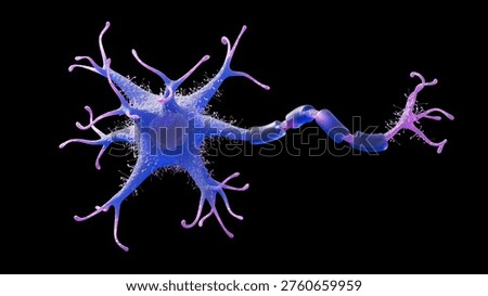 Human brain cell, neuron, on black background, axons, dendrite, not scientific accurate, rendering