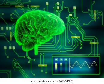 An human brain as a central processing unit. Digital illustration.