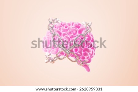 The human brain is entangled in chains, The concept of solidified thinking, 3d rendering. 3d illustration.