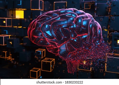 Human brain exploding or shattering. 3D illustration