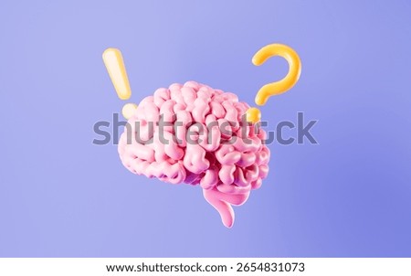 Human brain and marks, questions and creative inspiration concepts, 3d rendering. 3d illustration.