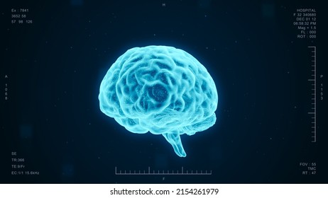 Human brain medical diagnosis interface, futuristic ct scan hologram science and research technology, AI computer screen 3d rendering