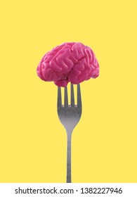 Human Brain On A Fork, 3d Illustration