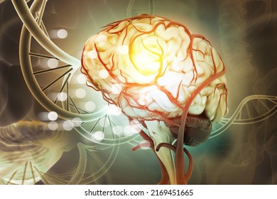 Human brain stimulation or activity with dna. 3d illustration