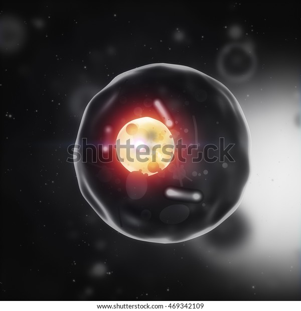 Human cell with\
nucleus and\
mitochondria
