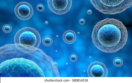 human cells in a blue background, 3d illustration