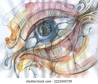 Human Eye. Abstract Background. Watercolor Drawing Of The Pupil. Outlook