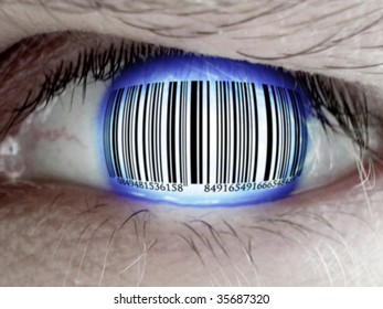 human eye with integrated barcode in it