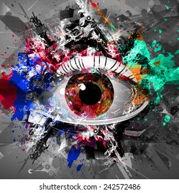  Human eye on colored creative background