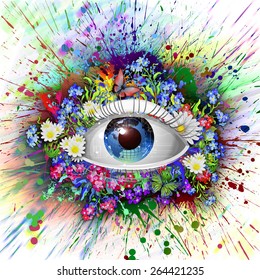  Human eye on colored creative background