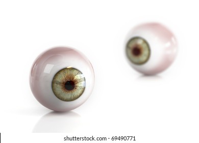 Human Eyes Isolated On A White Background. One Eye Out Of Focus