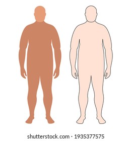 Human Figure. Contour, Silhouette Of A Fat Male Body On A White Background. Bitmap Copy, Illustration. Overweight Person, Obesity.