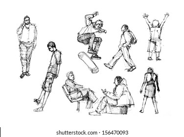 Human Figure Drawing Different Activities Stock Illustration