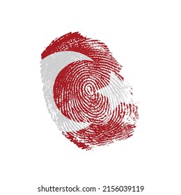 Human finger print in colors of national flag on white background. Turkey