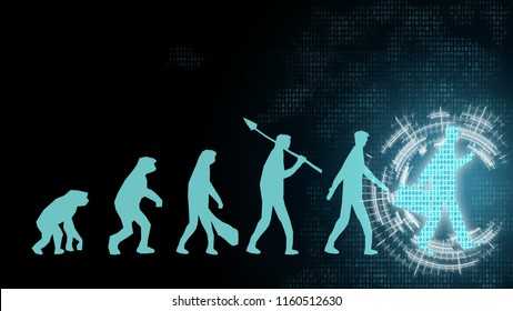 Human Geometric Growth Change Transformation Innovation Of Evolution Change From Monkey, Caveman, People To Businessman In Future Digital Disruption Working Financial Banking Of Consumer Behaviour