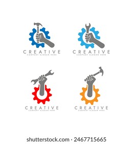 Human hand Construction tools, mechanic or plumber worker with screw key in arm. Car repair, auto service, plumbing and construction industry design with work tool and man fist symbol icon  - Powered by Shutterstock