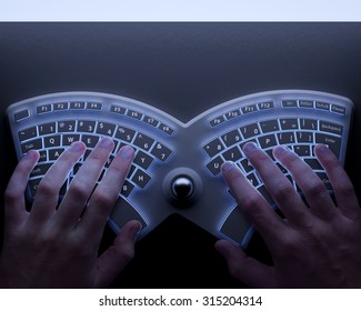 Human Hands With Conceptual Ergonomic Keyboard