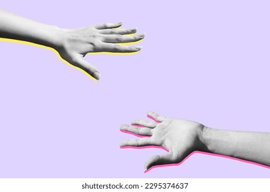 Human hands up contemporary art isolated on purple background for voting, teamwork, idea concept. - Powered by Shutterstock