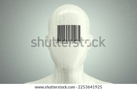 Human head with barcode stamp. This is a 3d render illustration.