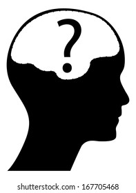 Human Head And Brain With Question Mark, Raster Version. Isolated Easy To Edit Business Concept.