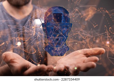 Human head and brain.Deep learning , Machine learning and artificial intelligence , AI Technology, 