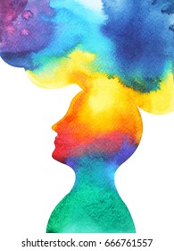 Human Head, Chakra Power, Inspiration Abstract Thought, World, Universe Inside Your Mind, Watercolor Painting