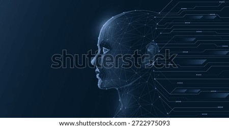 Human head with digital circuits, symbolizing the intersection of technology and human intelligence.