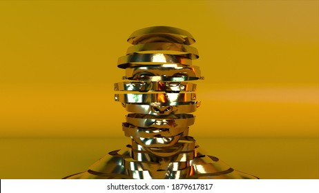 Human head and face formed by lines, 3D rendering. Computer generated backdrop with head deformation